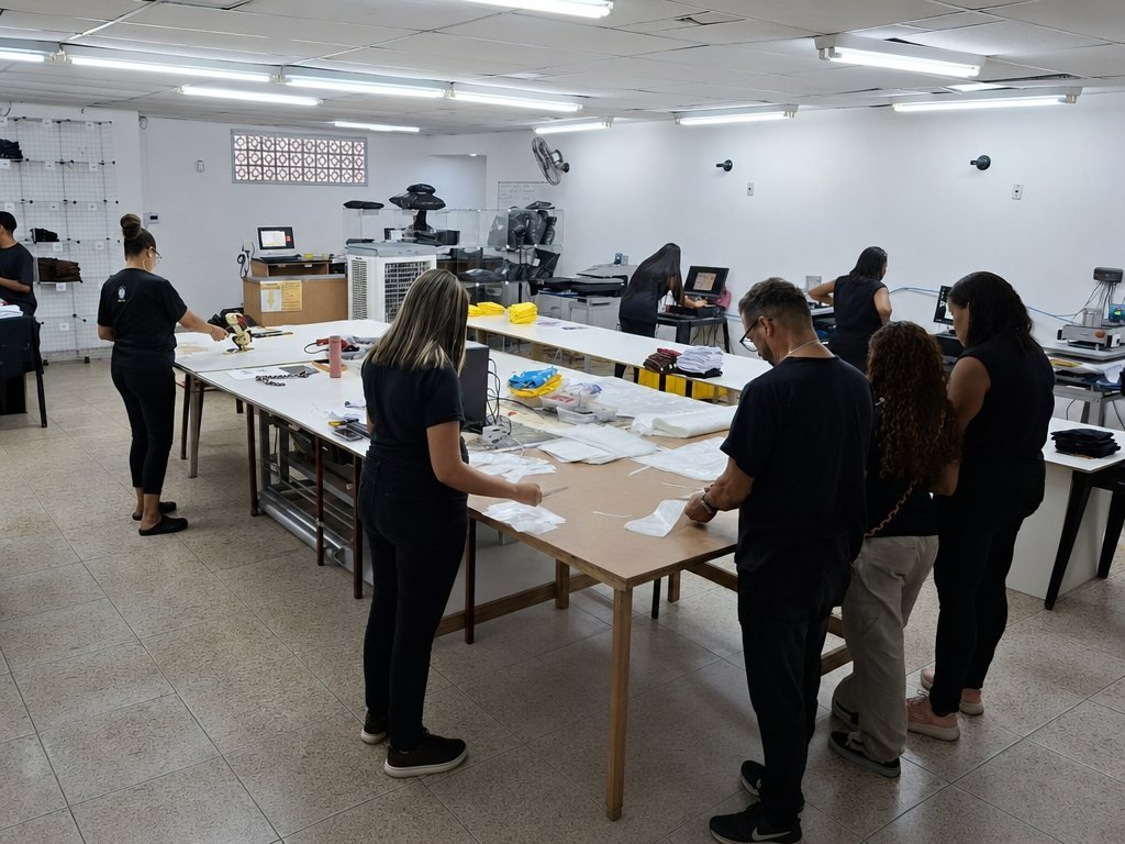Equipe conferindo e separando as peças na fábrica da Printare