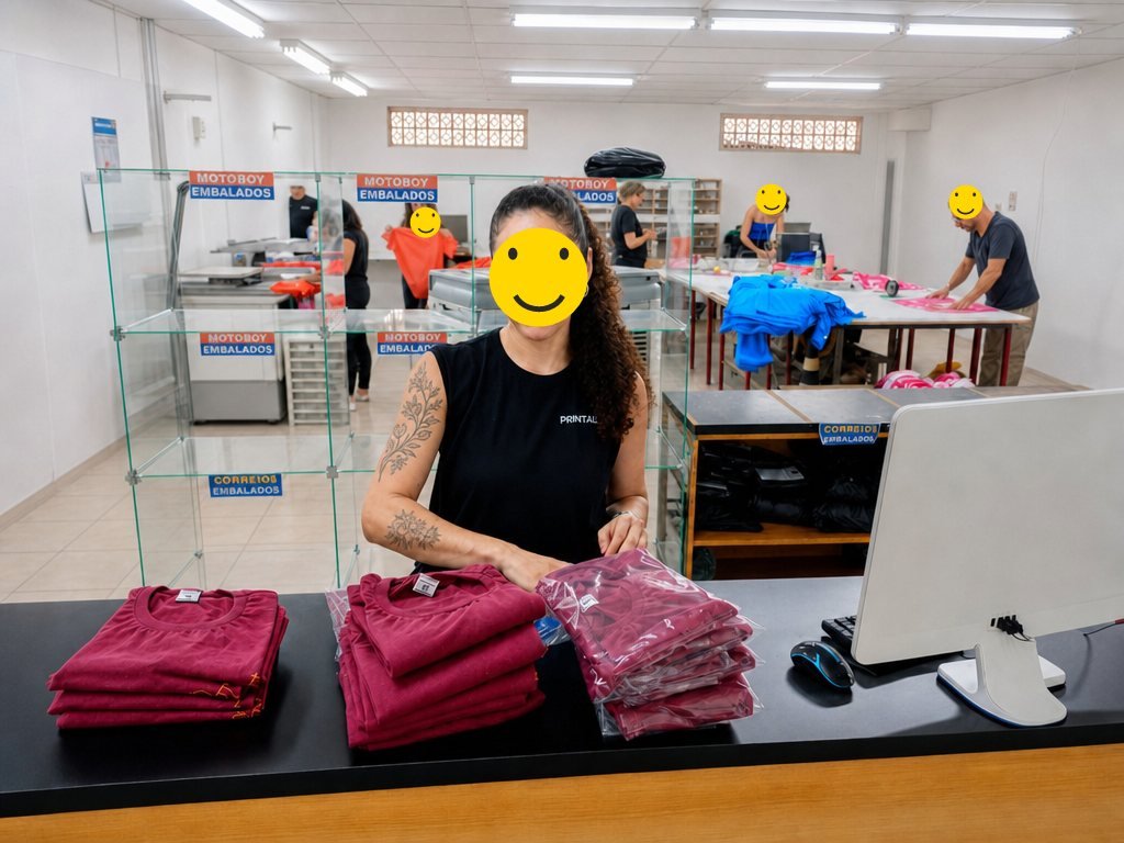Camisetas embaladas na expedição da Printare