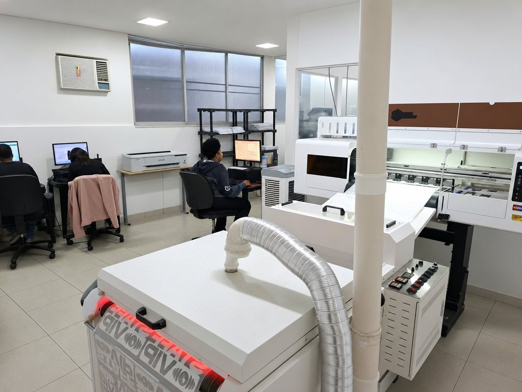 Impressora DTF em operação na fábrica da Printare